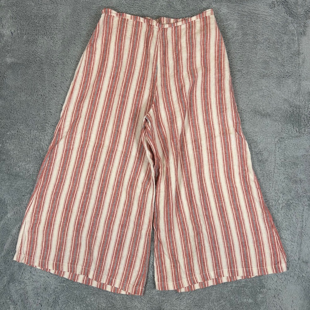 Bryn Walker Womens Large Red White Blue Striped 100% Linen Wide Leg Pants USA